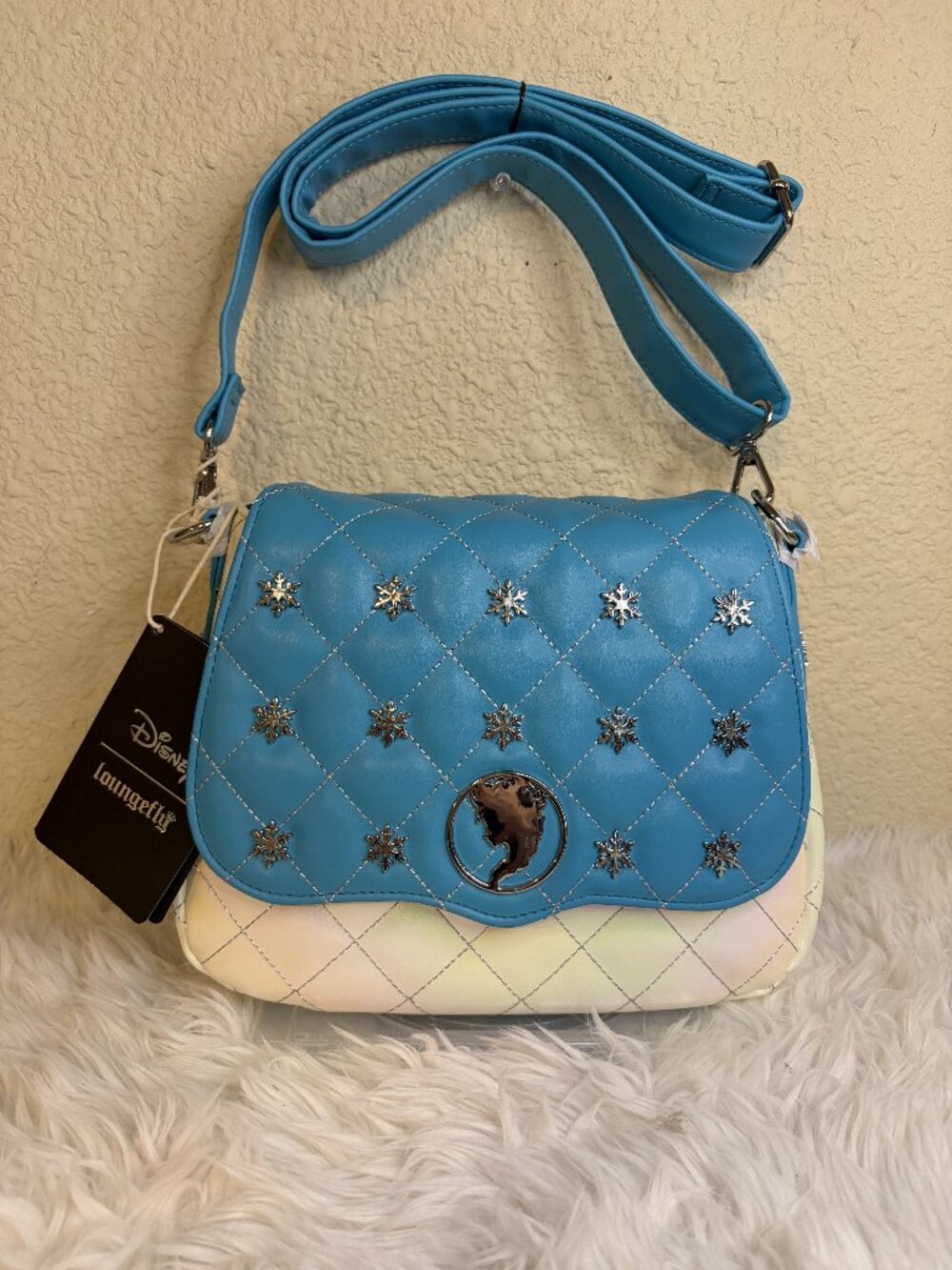 Loungefly Disney Frozen Elsa Iridescent Quilted Snowflake Crossbody Bag NWT